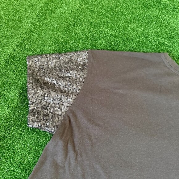 American Eagle Women's Top Grey Sequin Short Sleeve Round Neck T-Shirt Size M - Picture 12 of 13